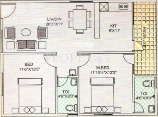 Sowmya Sai Sunrise (2BHK+2T (1,075 sq ft) 1075 sq ft)