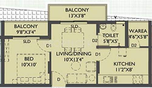 Hindusthan Garden City (1BHK+1T (634 sq ft) 634 sq ft)