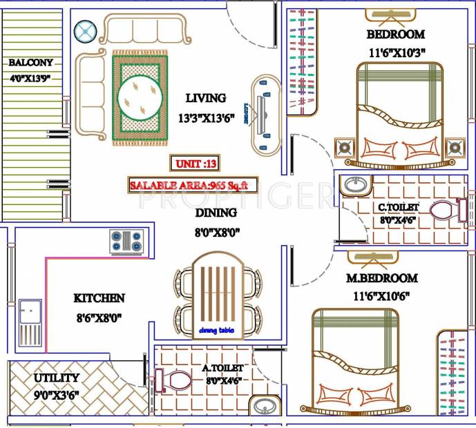 Mahaghar Vajra (2BHK+2T (965 sq ft) 965 sq ft)