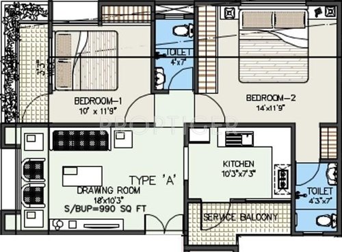 M K Gurudatta Residency (2BHK+2T (990 sq ft) 990 sq ft)