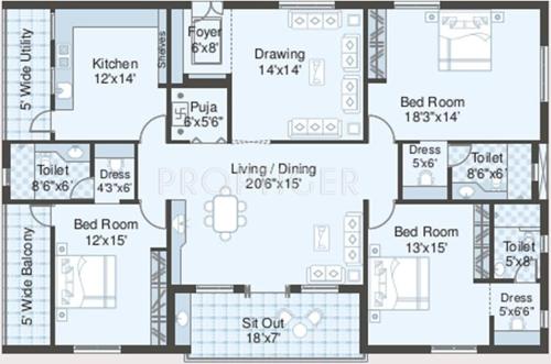 Sri Aditya Castle (3BHK+3T (2,555 sq ft)   Pooja Room 2555 sq ft)