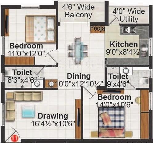 Sikhara Bliss (2BHK+2T (1,190 sq ft) + Pooja Room 1190 sq ft)