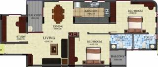 SI Verna (2BHK+2T (1,315 sq ft) + Study Room 1315 sq ft)