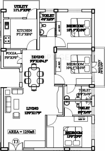 Build Malars Daffodil (3BHK+3T (1,250 sq ft) 1250 sq ft) Build Malars Daffodil (3BHK+3T (1,250 sq ft) 1250 sq ft)