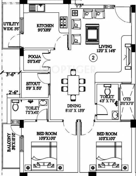 Build Malars Tulip Grand (2BHK+2T (1,000 sq ft) 1000 sq ft)
