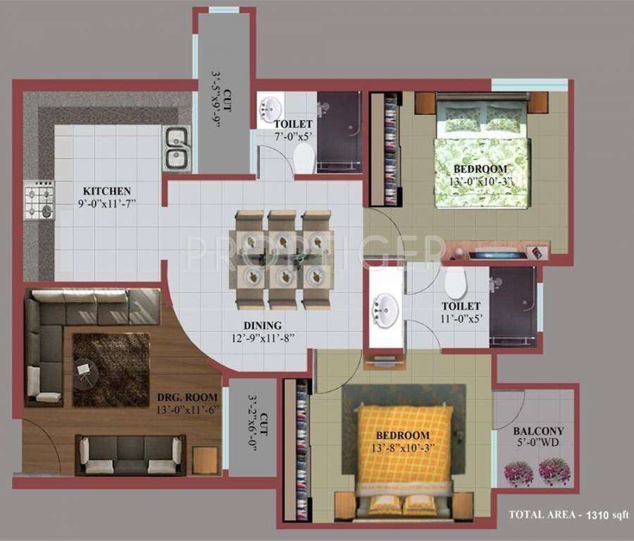 SKC Builder And Developers Amanda Heights (2BHK+2T (1,310 sq ft) 1310 sq ft)