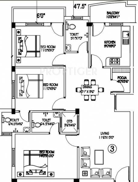 Build Malar Primrose (3BHK+3T (1,300 sq ft) 1300 sq ft)