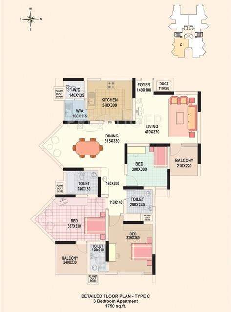 Galaxy Ritz Marina (3BHK+3T (1,750 sq ft) 1750 sq ft)