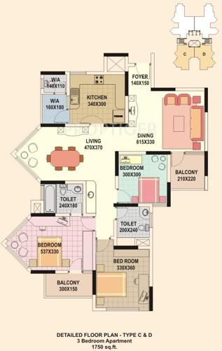 Galaxy Ritz Marina (3BHK+3T (1,750 sq ft) 1750 sq ft)