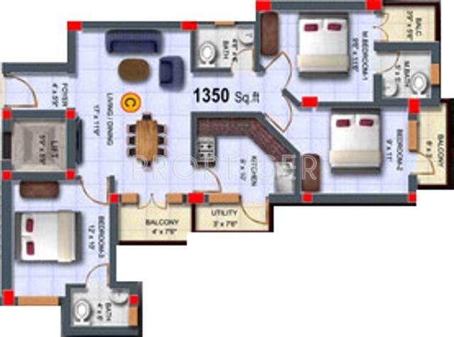 Build Malars Lavender (3BHK+3T (1,350 sq ft) 1350 sq ft)