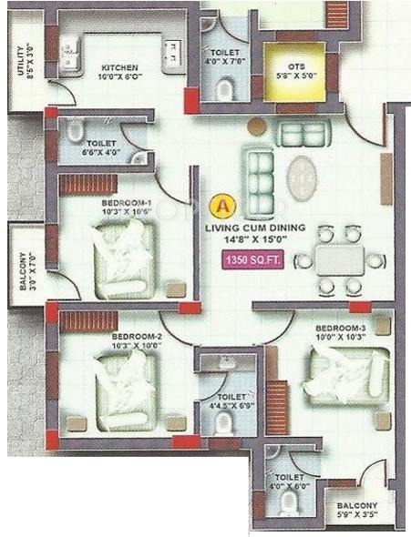 Build Malars Wind Floor (3BHK+3T (1,350 sq ft) 1350 sq ft)