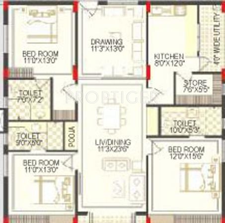 Fortune Essjay Fortune (3BHK+3T (1,850 sq ft) 1850 sq ft)