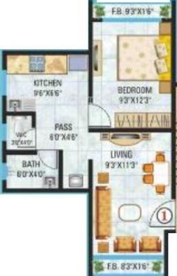 Usha Infratech Green Woods Floor Plan (1BHK+1T)