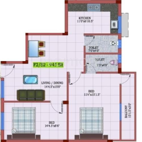 JJ JJ Anbu (2BHK+2T (945 sq ft) 945 sq ft)