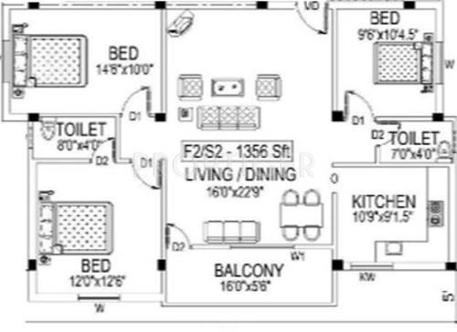 JJ JJ Santhosh (3BHK+3T (1,356 sq ft) 1356 sq ft)