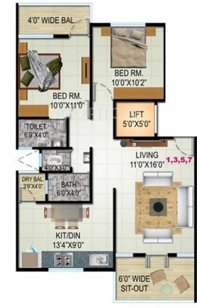 Swapnavel Developers Nayan Vihar Floor Plan (2BHK+2T)