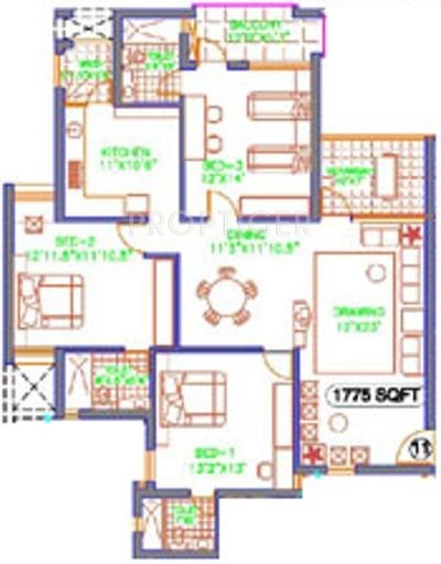 TVH Ekanta (3BHK+3T (1,775 sq ft) 1775 sq ft)