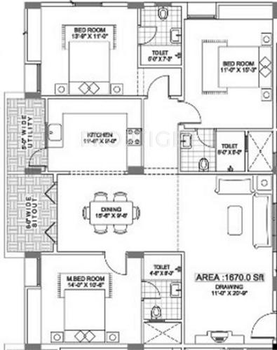 Aesthetic Lakeview Homes (3BHK+3T (1,670 sq ft) 1670 sq ft)