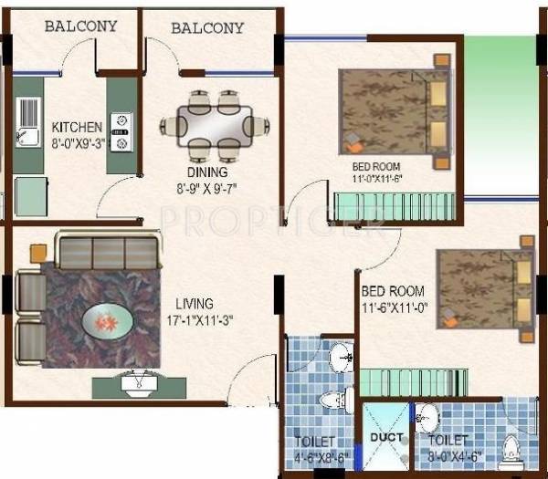 Aesthetic Blueberry (2BHK+2T (1,128 sq ft) 1128 sq ft)
