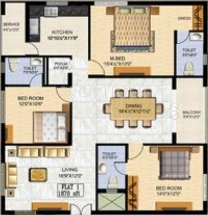 Vamsiram Jyothi BRKR (3BHK+3T (1,870 sq ft) 1870 sq ft)