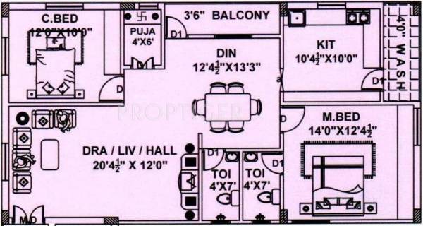 Suchitra Velaga Heights (2BHK+2T (1,327 sq ft) + Pooja Room 1327 sq ft)