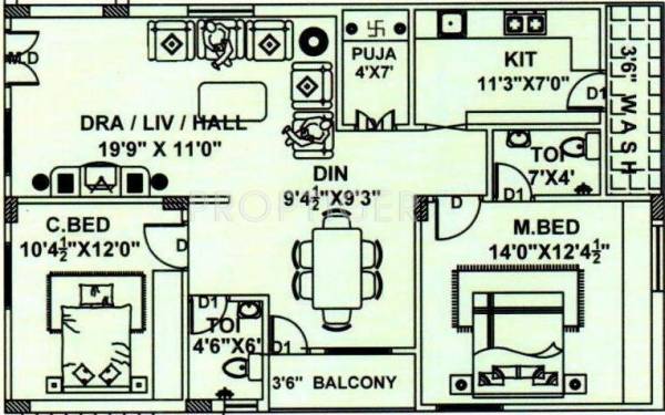 Suchitra Velaga Heights (2BHK+2T (1,230 sq ft) + Pooja Room 1230 sq ft)
