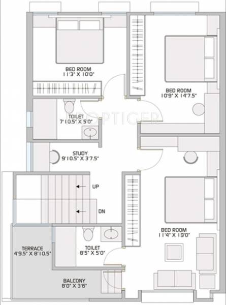 Pawan Group Vicenza Marigold Floor Plan (5BHK+3T + Study Room)