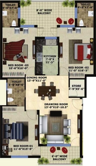 Mona Greens 2 (3BHK+3T (1,810 sq ft) 1810 sq ft)