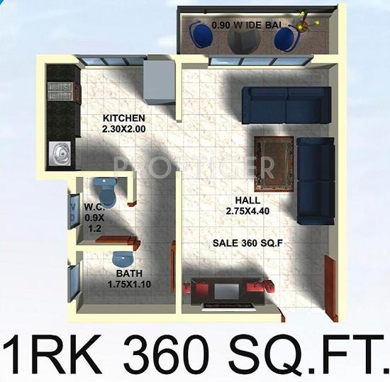 360 sq ft 1 BHK Floor Plan Image Sairaj Golden View