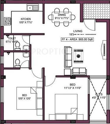 Dream Bhai Garden (2BHK+2T (905 sq ft) 905 sq ft)