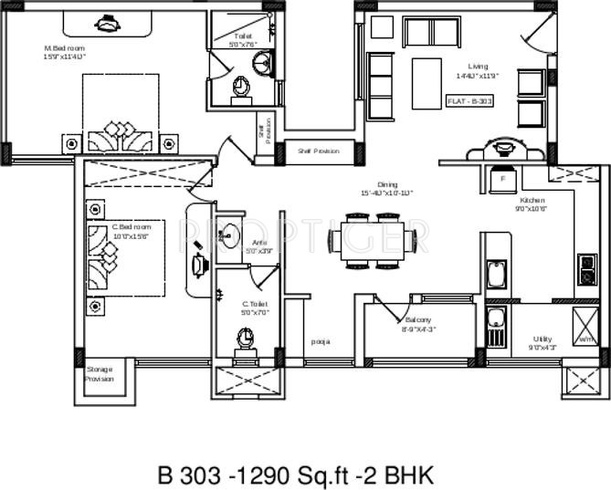 Shriram Sankari (2BHK+2T (1,290 sq ft) 1290 sq ft)