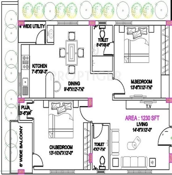 Aryamitra Lotus Homes (2BHK+2T (1,230 sq ft)   Pooja Room 1230 sq ft)