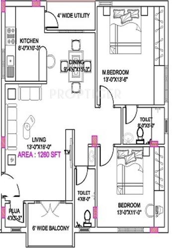 Aryamitra Lotus Homes (2BHK+2T (1,260 sq ft)   Pooja Room 1260 sq ft)