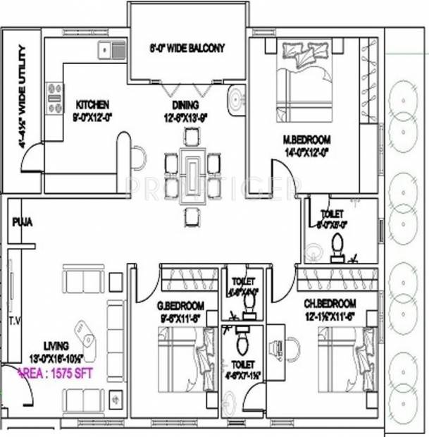 Aryamitra Lotus Homes (3BHK+3T (1,575 sq ft)   Pooja Room 1575 sq ft)