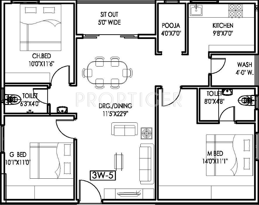 Empire Meadows (3BHK+2T (1,305 sq ft)   Pooja Room 1305 sq ft)