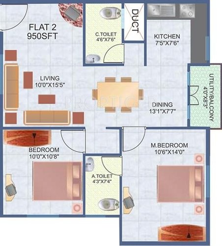 Kumari Residency (2BHK+2T (950 sq ft) 950 sq ft)