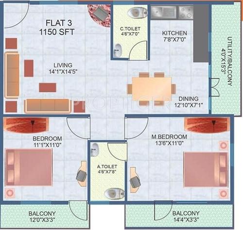 Kumari Residency (2BHK+2T (1,150 sq ft) 1150 sq ft)