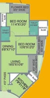 Nahar Lilium Lantana Floor Plan (2BHK+2T)