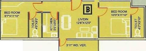 GM Meena Ganga (2BHK+2T (950 sq ft) 950 sq ft)