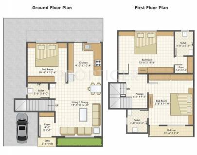 1360 sq ft 3 BHK Floor Plan Image Akshar Group Paradise Villas