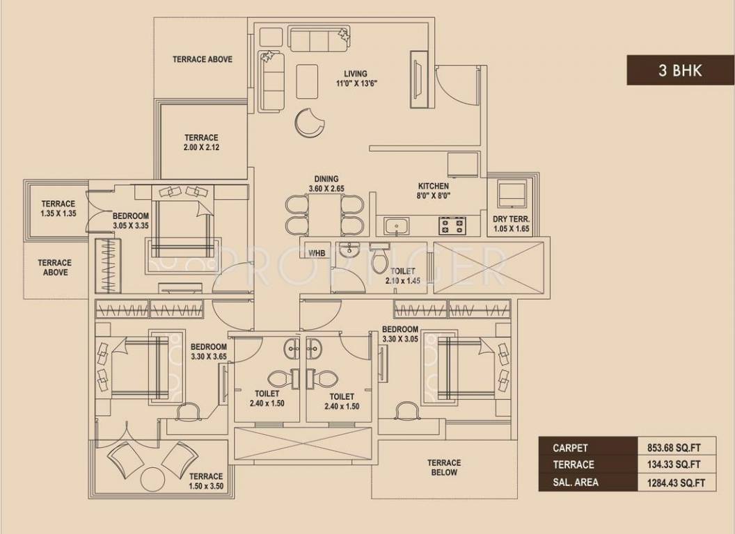 Calyx Navyangan (3BHK+3T (1,285 sq ft) 1285 sq ft)
