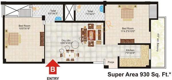 RSG Radhey Residency (2BHK+2T (930 sq ft) 930 sq ft)