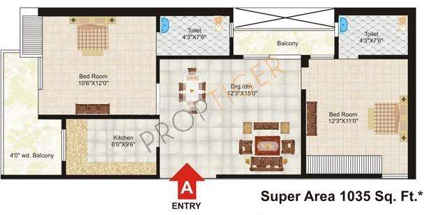 RSG Radhey Residency (2BHK+2T (1,035 sq ft) 1035 sq ft)