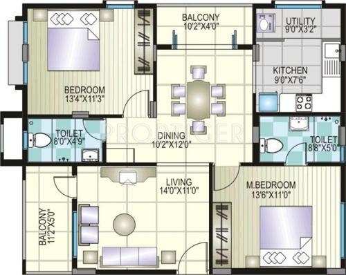 Amigo Agna Indraprasta (2BHK+2T (1,245 sq ft) 1245 sq ft)