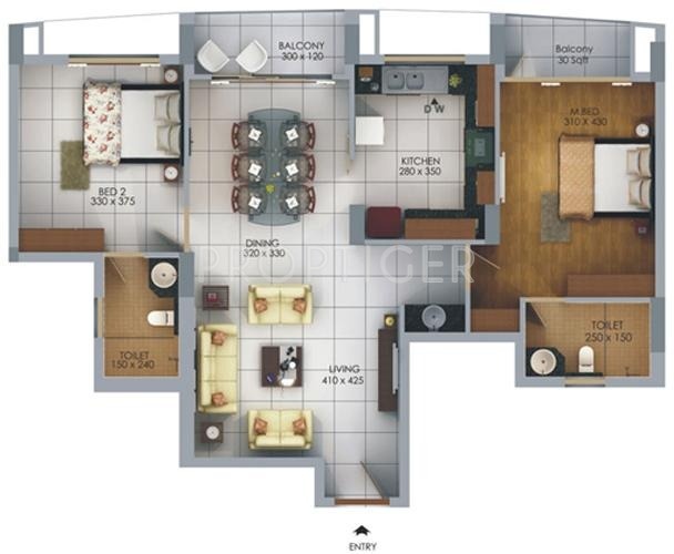 SFS Homes Cyber Palms Silver Floor Plan (2BHK+2T)