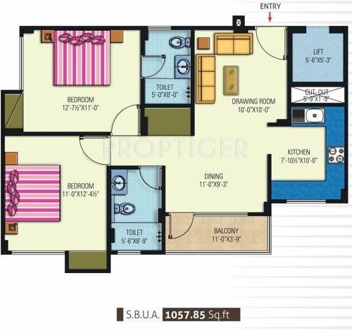 Manglam Kanak Residency (2BHK+2T (1,057 sq ft) 1057 sq ft)