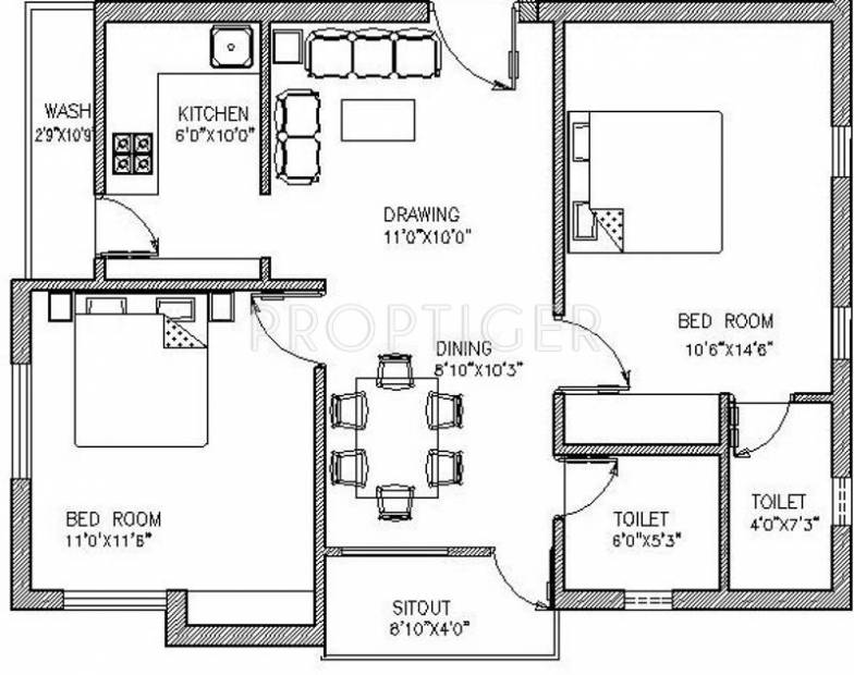 Sumangali Homes Rajeshwari Manor Floor Plan (2BHK+2T)