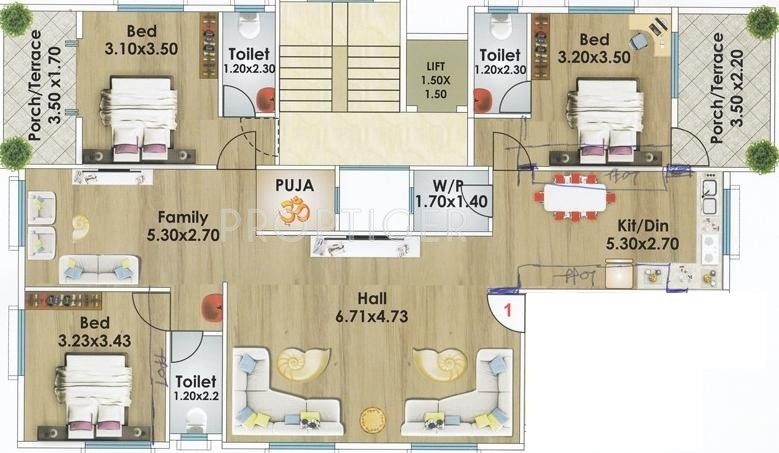 Trimurti Saptashrungi Lila (3BHK+3T (1,456 sq ft) + Pooja Room 1456 sq ft)