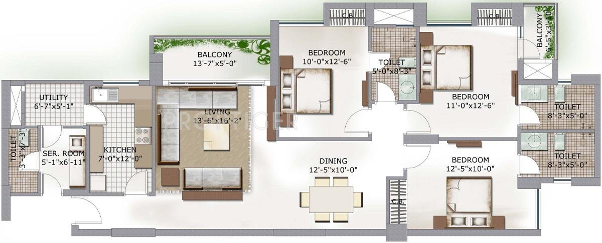 3C Lotus Boulevard (3BHK+4T (1,702 sq ft) + Servant Room 1702 sq ft)