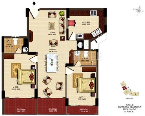 SFS Waterscapes (2BHK+2T (1,334 sq ft) 1334 sq ft)
